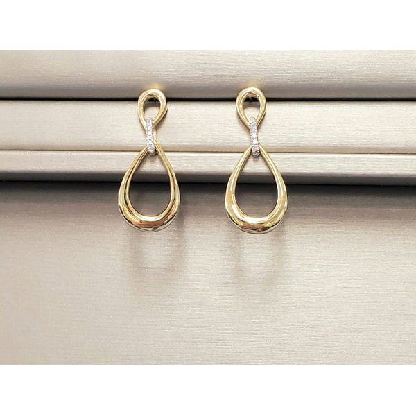 14k Yellow Gold Tearshape Drop Earrings w/Diamonds Image 2 Wallach Jewelry Designs Larchmont, NY