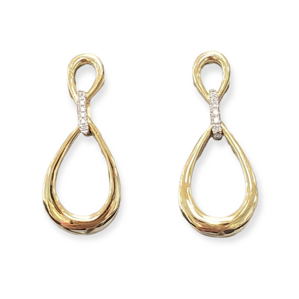 14k Yellow Gold Tearshape Drop Earrings w/Diamonds Image 3 Wallach Jewelry Designs Larchmont, NY