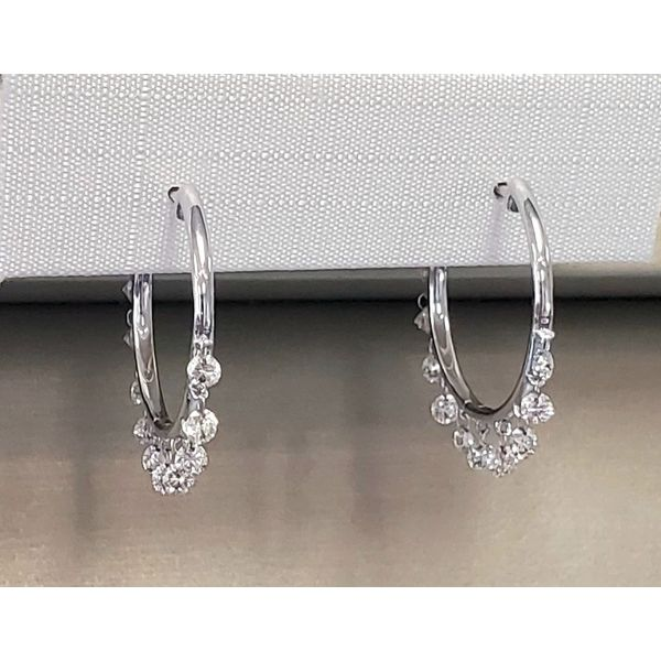 18k White Gold Hoop Earrings w/Dangling Pierced Diamonds Wallach Jewelry Designs Larchmont, NY