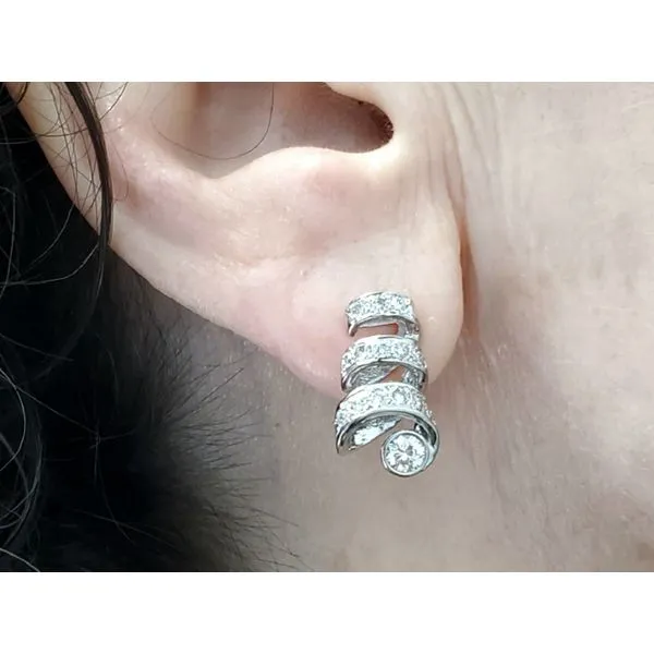 14k White Gold & Diamond Swirl Earrings Image 2 Wallach Jewelry Designs Larchmont, NY