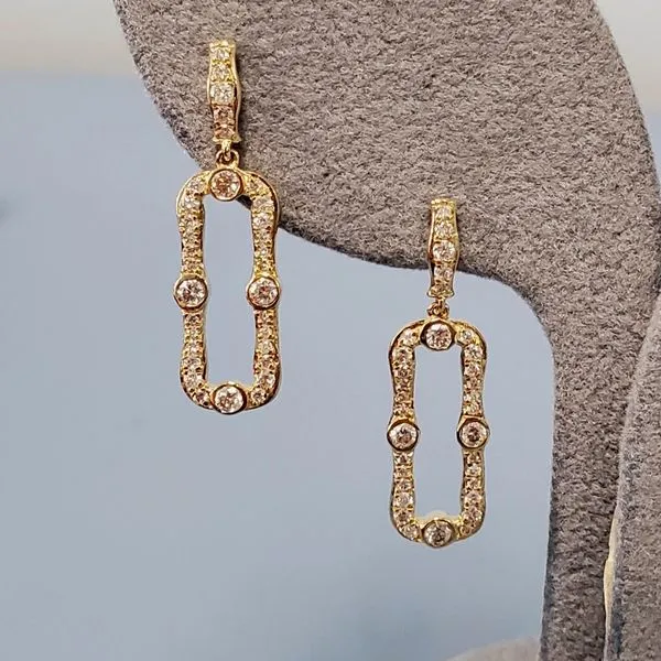 14k Yellow Gold Open Oval Drop Earrings w/Diamonds Wallach Jewelry Designs Larchmont, NY