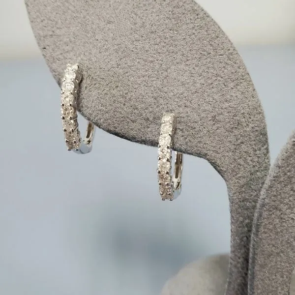 14k White Gold Small Hoop Earrings w/Diamonds Wallach Jewelry Designs Larchmont, NY
