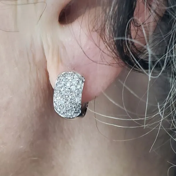 14k White Gold Pave Diamond Huggie - HALF PAIR Image 2 Wallach Jewelry Designs Larchmont, NY