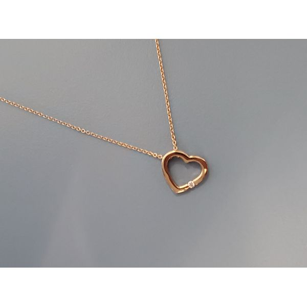 14k Rose Gold Open Heart Pendant w/Diamond Image 2 Wallach Jewelry Designs Larchmont, NY