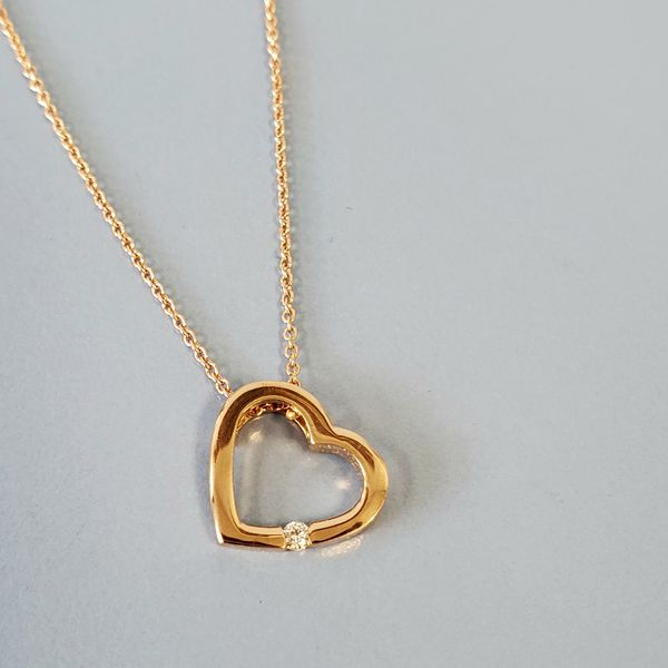 14k Rose Gold Open Heart Pendant w/Diamond Image 3 Wallach Jewelry Designs Larchmont, NY
