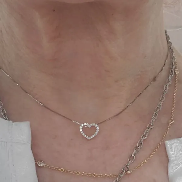 14k White Gold Petite Diamond Heart Pendant Necklace Image 2 Wallach Jewelry Designs Larchmont, NY