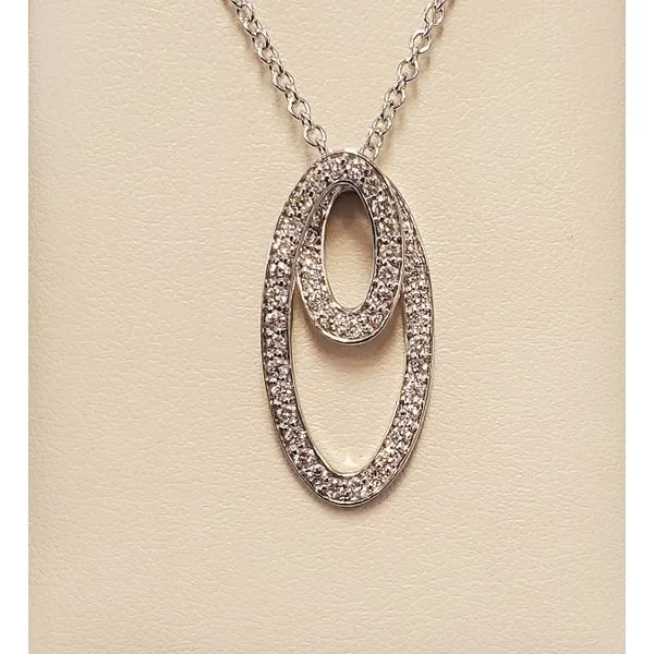 14k White Gold Double Ovals Diamond Pendant Necklace Wallach Jewelry Designs Larchmont, NY