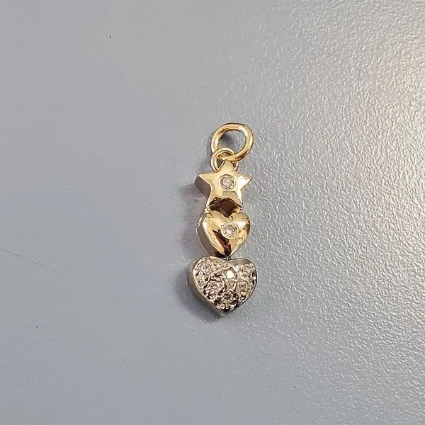 14k Yellow Gold & Diamond Pendant w/a Star and 2 Hearts Wallach Jewelry Designs Larchmont, NY