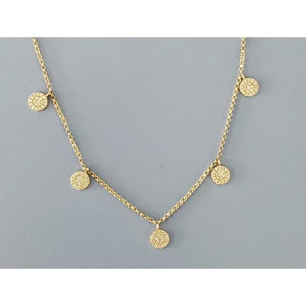 14k Yellow Gold Necklace w/ Dangling Diamond Circles Wallach Jewelry Designs Larchmont, NY