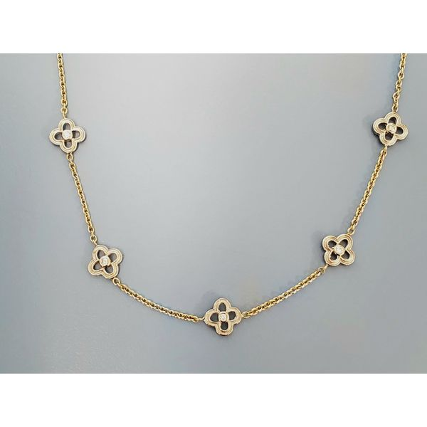 14k Two Tone Clover Motif Necklace w/Diamonds Wallach Jewelry Designs Larchmont, NY