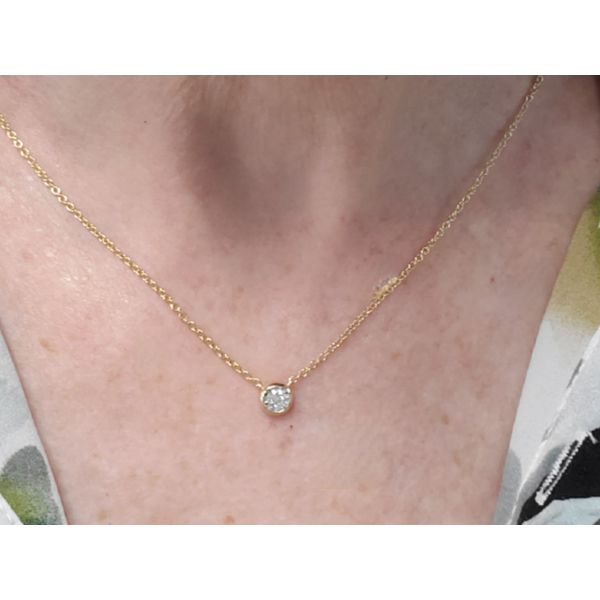 14k Yellow Gold Diamond in a Bezel Necklace Image 2 Wallach Jewelry Designs Larchmont, NY