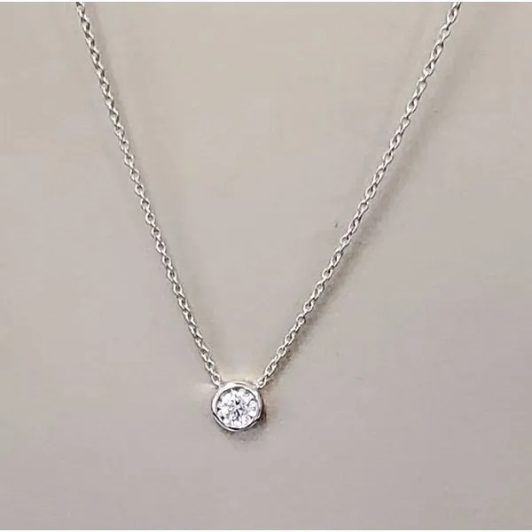 14k White Gold Diamond in a Bezel Necklace Image 2 Wallach Jewelry Designs Larchmont, NY