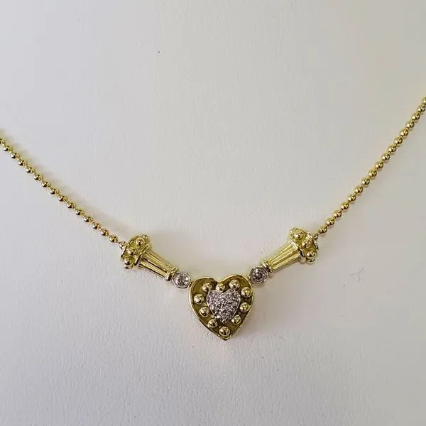 14k Yellow Gold Etruscan-Style Heart Necklace w/Diamonds Wallach Jewelry Designs Larchmont, NY