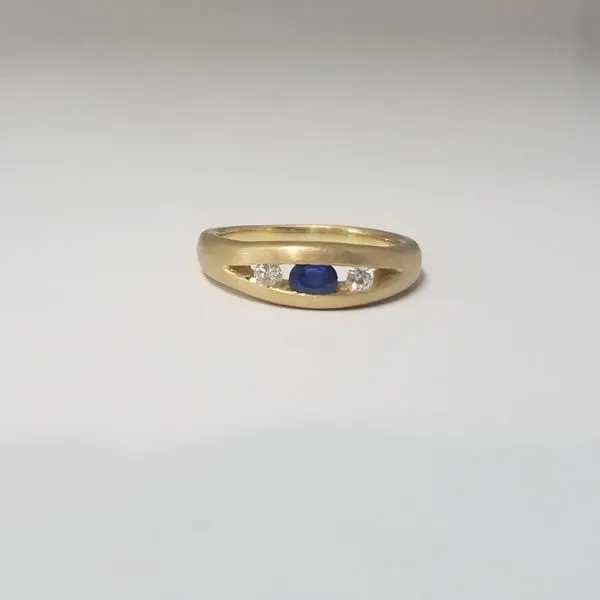 Satin Finish Gold Ring w/Sapphire & Diamonds Wallach Jewelry Designs Larchmont, NY