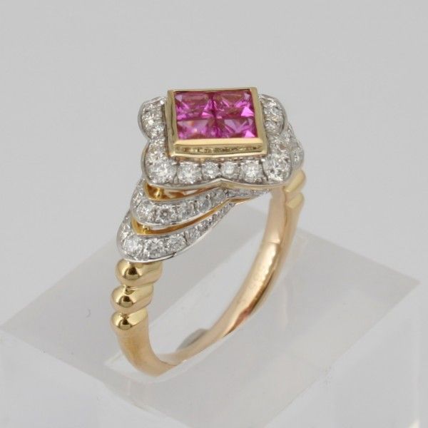 14k Yellow Gold Ring w/Pink Sapphires & Diamonds Wallach Jewelry Designs Larchmont, NY