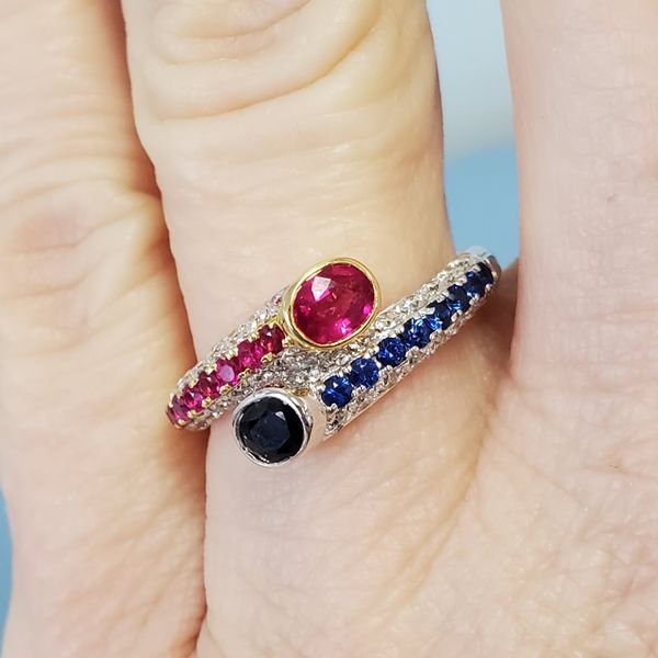 14k Two Tone Ring w/Ruby, Sapphire & Diamonds Image 2 Wallach Jewelry Designs Larchmont, NY