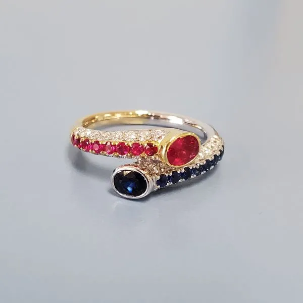 14k Two Tone Ring w/Ruby, Sapphire & Diamonds Wallach Jewelry Designs Larchmont, NY