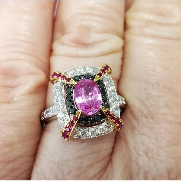 18k Two Tone Ring w/Oval Pink Sapphire Center Image 2 Wallach Jewelry Designs Larchmont, NY
