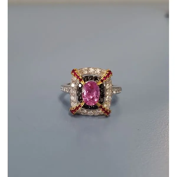 18k Two Tone Ring w/Oval Pink Sapphire Center Wallach Jewelry Designs Larchmont, NY