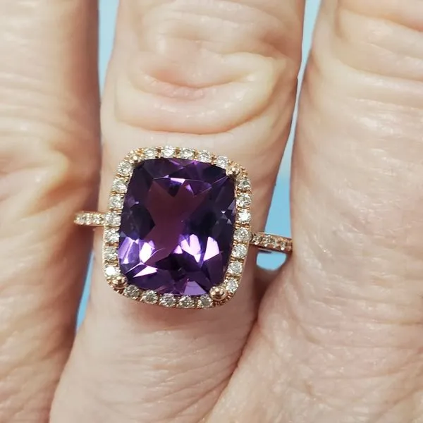 14k Rose Gold Ring w/Amethyst Center & Diamonds Image 2 Wallach Jewelry Designs Larchmont, NY