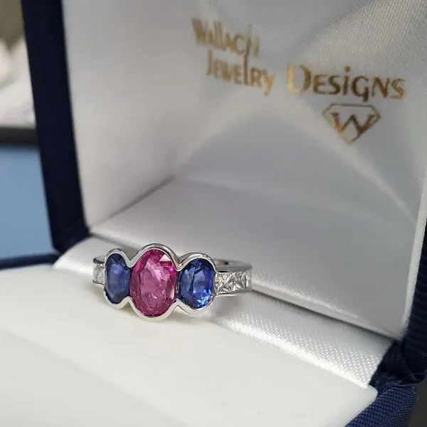 Platinum Oval Sapphires Ring w/Princess Cut Diamonds Image 3 Wallach Jewelry Designs Larchmont, NY