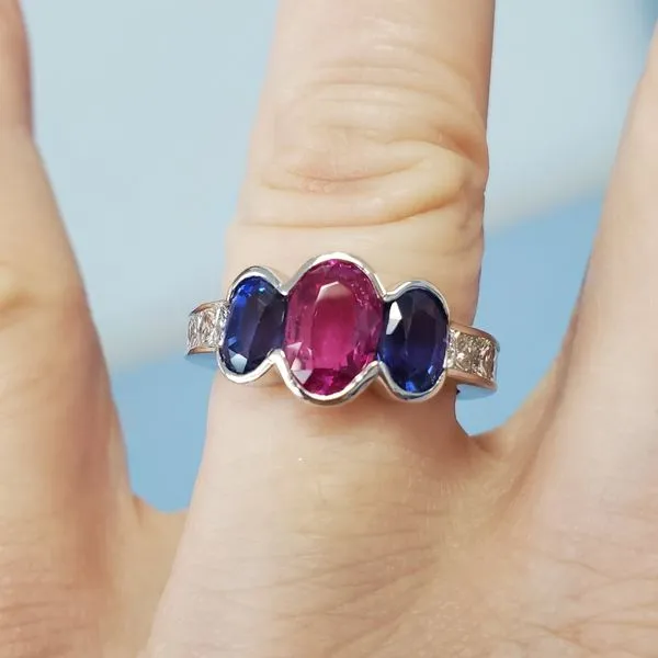 Platinum Oval Sapphires Ring w/Princess Cut Diamonds Image 4 Wallach Jewelry Designs Larchmont, NY