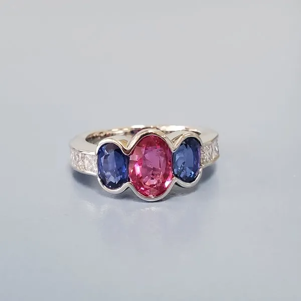 Platinum Oval Sapphires Ring w/Princess Cut Diamonds Wallach Jewelry Designs Larchmont, NY