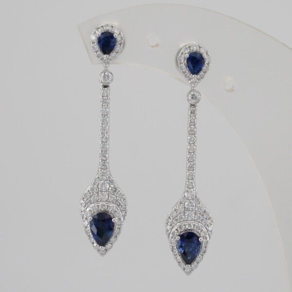 14k White Gold & Diamond Drop Earrings w/Sapphires Wallach Jewelry Designs Larchmont, NY