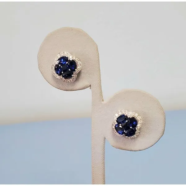 14k White Gold Stud Earrings w/Sapphires & Diamonds Wallach Jewelry Designs Larchmont, NY