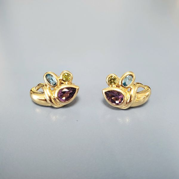 14k Yellow Gold Post Earrings w/Multi-Color Gemstones Wallach Jewelry Designs Larchmont, NY