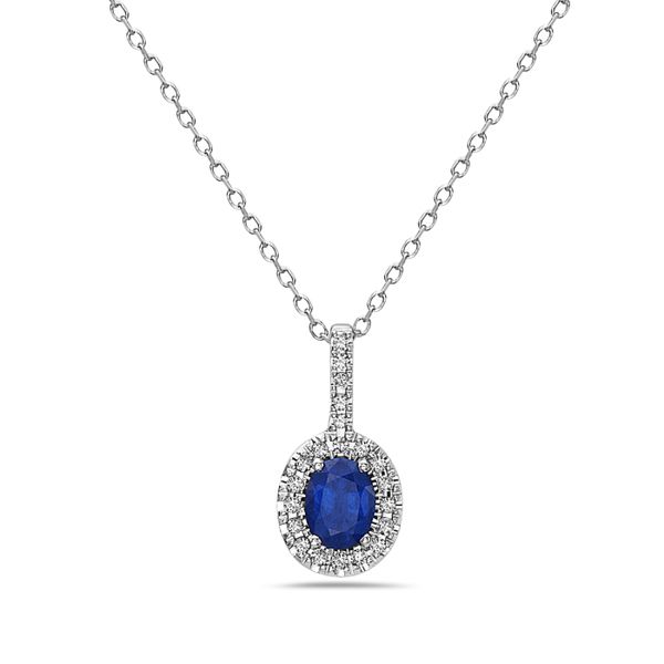 White Gold, Diamond & Sapphire Pendant Necklace Image 2 Wallach Jewelry Designs Larchmont, NY