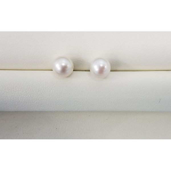 Pearl Stud Earrings in Sterling Silver with Pearls and Diamonds, 7.4mm