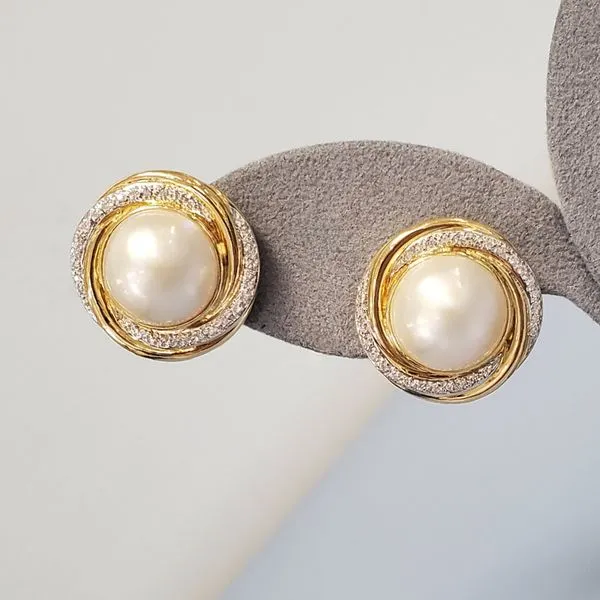 14k Yellow Gold Clip & Post Earrings w/Diamonds & Large Mabe Pearls Wallach Jewelry Designs Larchmont, NY