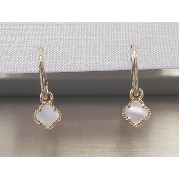 14k Yellow Gold Oval Hoop Earrings w/Mother of Pearl Drop Wallach Jewelry Designs Larchmont, NY