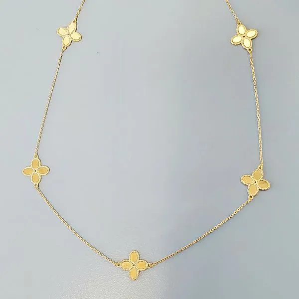 14k Yellow Gold Necklace w/Polished Flower Stations Wallach Jewelry Designs Larchmont, NY