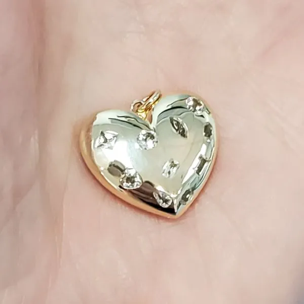 14k Puffed Heart w/Burnished Crystals Wallach Jewelry Designs Larchmont, NY