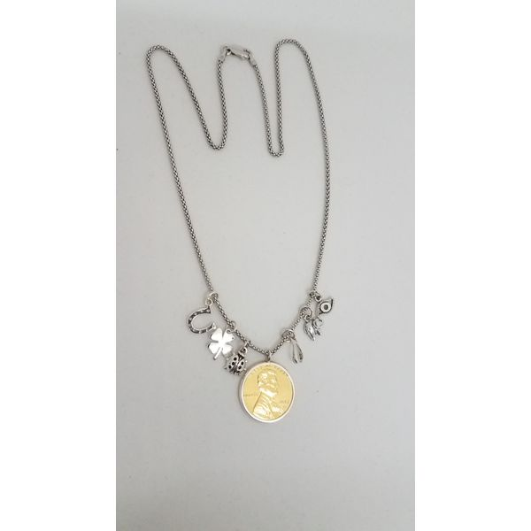 Lucky Charms Silver Necklace w/Gold Plated Lucky Penny Image 2 Wallach Jewelry Designs Larchmont, NY