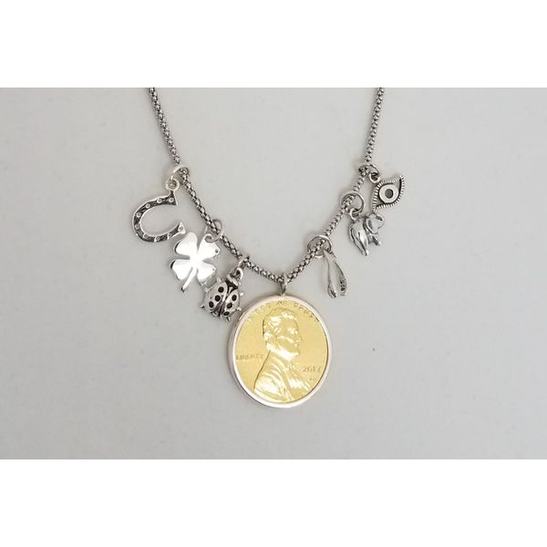 Lucky Charms Silver Necklace w/Gold Plated Lucky Penny Wallach Jewelry Designs Larchmont, NY