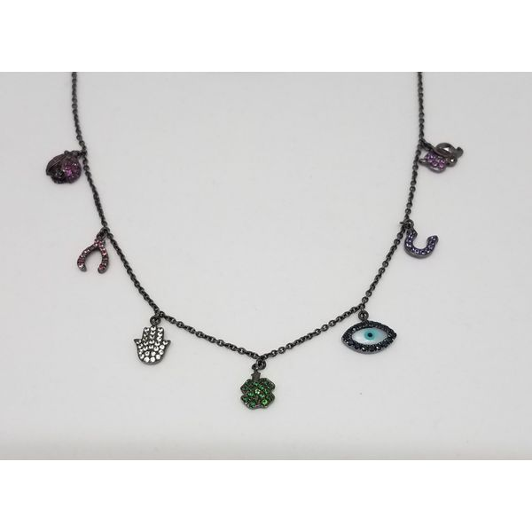 Sterling Silver Black Rhodium Lucky Charms Necklace w/Sapphires Wallach Jewelry Designs Larchmont, NY