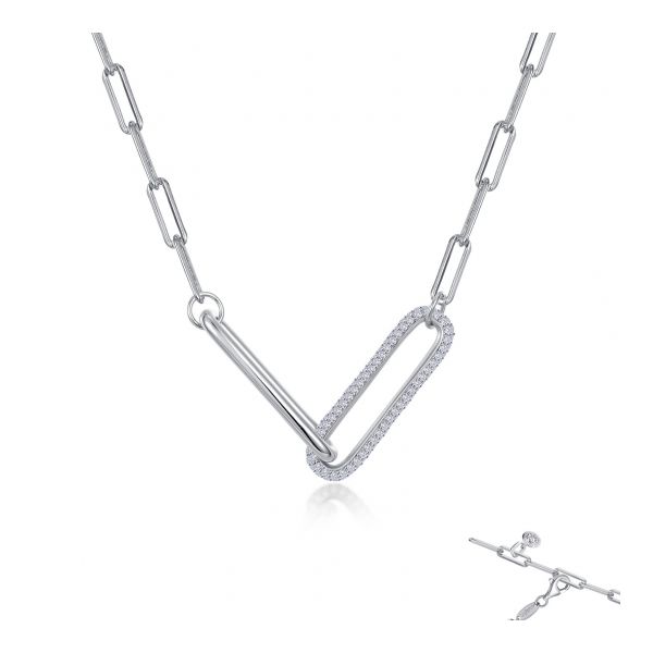Lafonn Sterling Silver Paperclip Necklace w/Simulated Diamonds Wallach Jewelry Designs Larchmont, NY