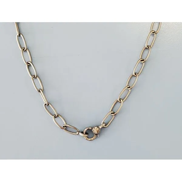Blackened Sterling Silver Necklace w/Diamond Clasp, 18