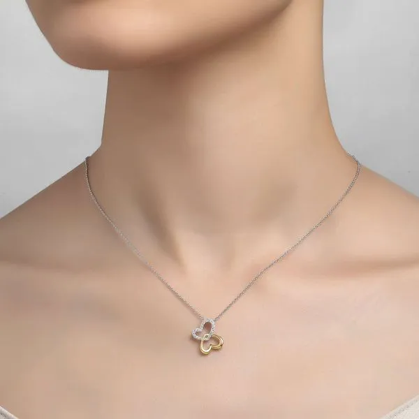 Lafonn Sterling Silver Two-Tone Double Heart Necklace w/Simulated Diamonds Image 2 Wallach Jewelry Designs Larchmont, NY