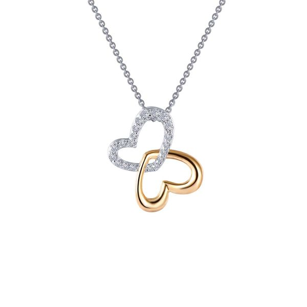 Lafonn Sterling Silver Two-Tone Double Heart Necklace w/Simulated Diamonds Wallach Jewelry Designs Larchmont, NY