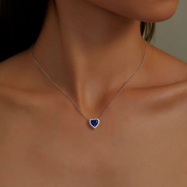 Lafonn Sterling Silver Heart-Shape Pendant Necklace w/Lab-Grown Sapphire & Simulated Diamonds Image 2 Wallach Jewelry Designs Larchmont, NY