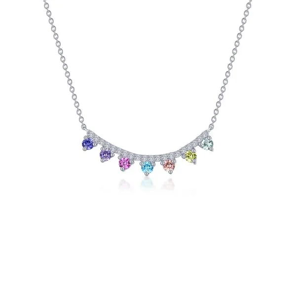 Lafonn Sterling Silver & Lab-Grown Multi-Sapphire Curved Bar Necklace w/Simulated Diamonds Wallach Jewelry Designs Larchmont, NY