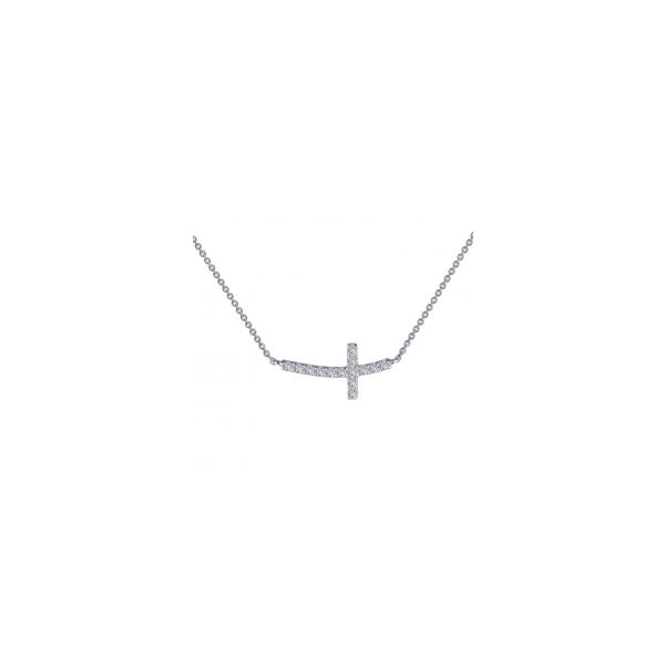 Lafonn Sterling Silver & Simulated Diamond Sideways Cross Necklace Wallach Jewelry Designs Larchmont, NY