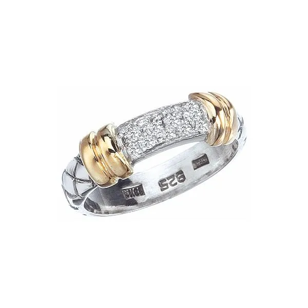 Alisa Sterling Traversa Band Ring w/18k Yellow Gold Rondelles & Pave Diamond Bar Wallach Jewelry Designs Larchmont, NY