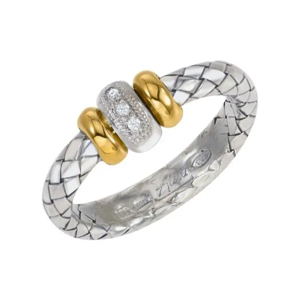Alisa Sterling Silver Traversa Band Ring, Single Station 18kYellow Gold & Diamond Rondelle Wallach Jewelry Designs Larchmont, NY