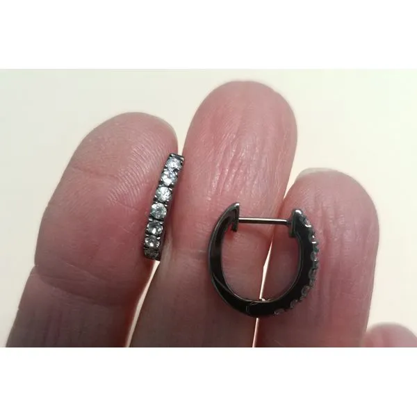 Sterling Silver/Black Rhodium Huggies w/White Sapphires Wallach Jewelry Designs Larchmont, NY