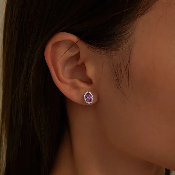 Lafonn Sterling Silver Stud Earrings w/Lab-Grown Pink Sapphires Image 2 Wallach Jewelry Designs Larchmont, NY